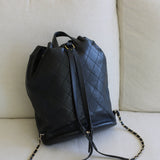 Chanel Black Sheepskin/Caviar Backpack with Light Gold Hardware