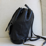 Chanel Black Sheepskin/Caviar Backpack with Light Gold Hardware