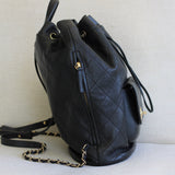 Chanel Black Sheepskin/Caviar Backpack with Light Gold Hardware