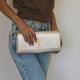 Saint Laurent Gold Metallic Monogram Kate Clutch