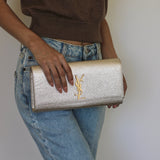 Saint Laurent Gold Metallic Monogram Kate Clutch