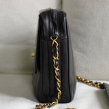 Vintage Chanel Black Lambskin Vertical Camera Bag with 24k Gold Hardware