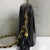 Vintage Chanel Black Lambskin Vertical Camera Bag with 24k Gold Hardware