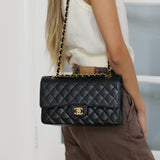 Vintage Chanel Black Caviar Medium Classic Flap with 24k Gold Hardware