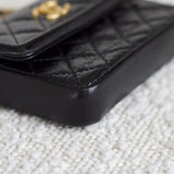 Chanel 20K Black Shiny Calfskin Waist Bag with Aged Gold Hardware