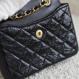 Chanel 20K Black Shiny Calfskin Waist Bag with Aged Gold Hardware