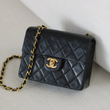 Vintage Chanel Black Lambskin Mini Square with 24k Gold Hardware