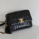 Vintage Chanel Black Lambskin Vertical Camera Bag with 24k Gold Hardware