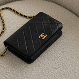 Vintage Chanel Black Lambskin Mini Full Flap Wallet on Chain with 24k Gold Hardware