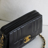 Vintage Chanel Black Lambskin Vertical Camera Bag with 24k Gold Hardware