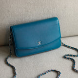 Chanel Sevruga Blue Caviar Wallet On Chain with Silver Hardware