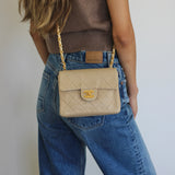 Vintage Chanel Light Beige Lambskin Mini Square with 24k Gold Hardware