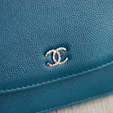 Chanel Sevruga Blue Caviar Wallet On Chain with Silver Hardware