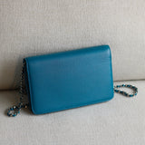 Chanel Sevruga Blue Caviar Wallet On Chain with Silver Hardware