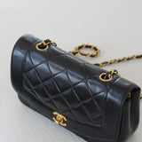 Vintage Chanel Black Lambskin Small Diana with 24k Gold Hardware