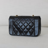 Vintage Chanel Black Lambskin Small Diana with 24k Gold Hardware