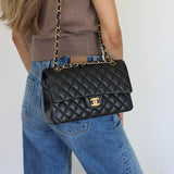 Chanel Black Lambskin Medium Classic Flap with Gold Hardware