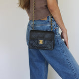Vintage Chanel Black Lambskin Mini Square with 24k Gold Hardware