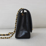 Vintage Chanel Black Lambskin Small Diana with 24k Gold Hardware