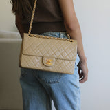 Vintage Chanel Beige Lambskin Medium Classic Flap with 24k Gold Hardware