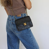 Vintage Chanel Black Lambskin Mini Square with 24k Gold Hardware