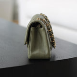 Chanel Olive Green Calfskin Chevron Mini Rectangle with Aged Gold Hardware