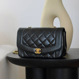 Vintage Chanel Black Lambskin Small Diana with 24k Gold Hardware