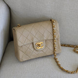 Vintage Chanel Light Beige Lambskin Mini Square with 24k Gold Hardware