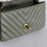 Chanel Olive Green Calfskin Chevron Mini Rectangle with Aged Gold Hardware