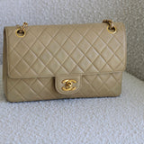 Vintage Chanel Beige Lambskin Medium Classic Flap with 24k Gold Hardware