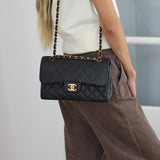 Vintage Chanel Black Caviar Small Classic Flap with 24k Gold Hardware
