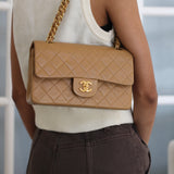 Vintage Chanel Dark Beige Lambskin Small Classic Flap with 24k Gold Hardware