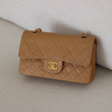 Vintage Chanel Dark Beige Lambskin Small Classic Flap with 24k Gold Hardware