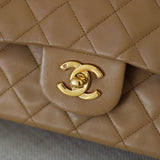 Vintage Chanel Dark Beige Lambskin Small Classic Flap with 24k Gold Hardware