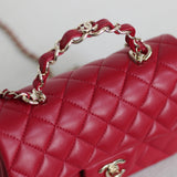 Chanel Red Lambskin Mini Top Handle with Light Gold Hardware