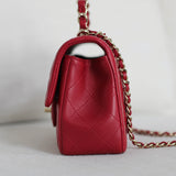 Chanel Red Lambskin Mini Top Handle with Light Gold Hardware