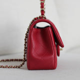 Chanel Red Lambskin Mini Top Handle with Light Gold Hardware