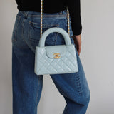 Chanel Light Blue Calfskin Nano Kelly Top Handle with Aged Gold Hardware