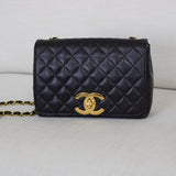 Vintage Chanel Black Lambskin Full Flap with 24k Gold Hardware
