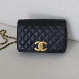 Vintage Chanel Black Lambskin Full Flap with 24k Gold Hardware
