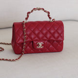 Chanel Red Lambskin Mini Top Handle with Light Gold Hardware
