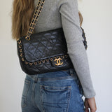 Chanel Black Calfskin Chain Me Flap with Gold Hardware