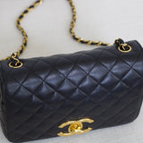 Vintage Chanel Black Lambskin Full Flap with 24k Gold Hardware