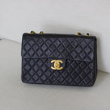Vintage Chanel Black Lambskin XL Jumbo with 24k Gold Hardware