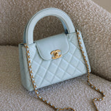 Chanel Light Blue Calfskin Nano Kelly Top Handle with Aged Gold Hardware