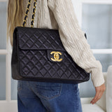 Vintage Chanel Black Lambskin XL Jumbo with 24k Gold Hardware