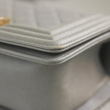 Chanel Grey Caviar Small Boy with Aged Gold Hardware