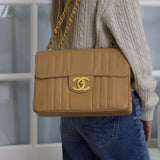 Vintage Chanel Beige Caviar Vertical Jumbo with 24k Gold Hardware