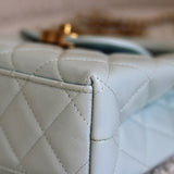 Chanel Light Blue Calfskin Nano Kelly Top Handle with Aged Gold Hardware