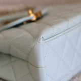 Chanel Light Blue Calfskin Nano Kelly Top Handle with Aged Gold Hardware